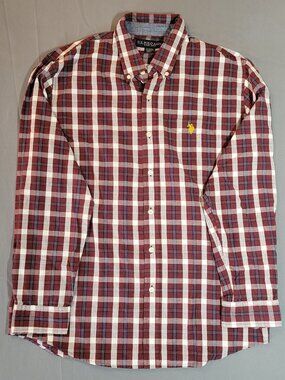 U.S. POLO ASSN. Men's Large Long Sleeve Classic Plaid Burgundy Button-Down Shirt
